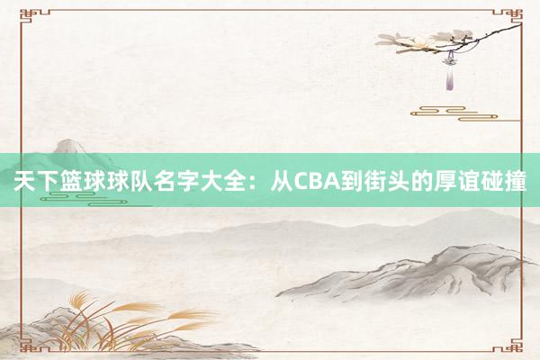 天下篮球球队名字大全：从CBA到街头的厚谊碰撞